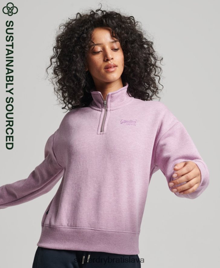 Superdry ženy mikina henley s vintage logom z organickej bavlny 6B4ZTR5926 oblečenie Fialová