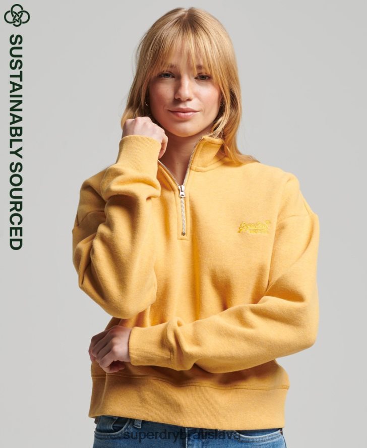 Superdry ženy mikina henley s vintage logom z organickej bavlny 6B4ZTR6015 oblečenie žltá