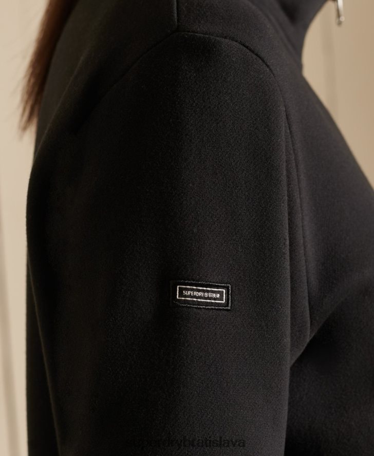 Superdry ženy mikina henley s vyšívaným logom voľného strihu 6B4ZTR6055 oblečenie čierna