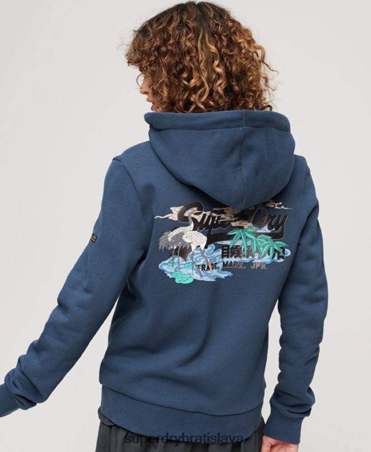 Superdry ženy mikina na zips s japonským vintage logom 6B4ZTR3393 oblečenie námorníctvo