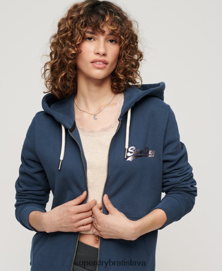 Superdry ženy mikina na zips s japonským vintage logom 6B4ZTR3393 oblečenie námorníctvo