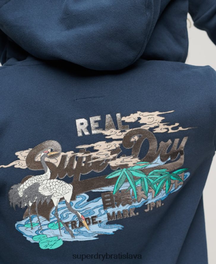 Superdry ženy mikina na zips s japonským vintage logom 6B4ZTR3393 oblečenie námorníctvo