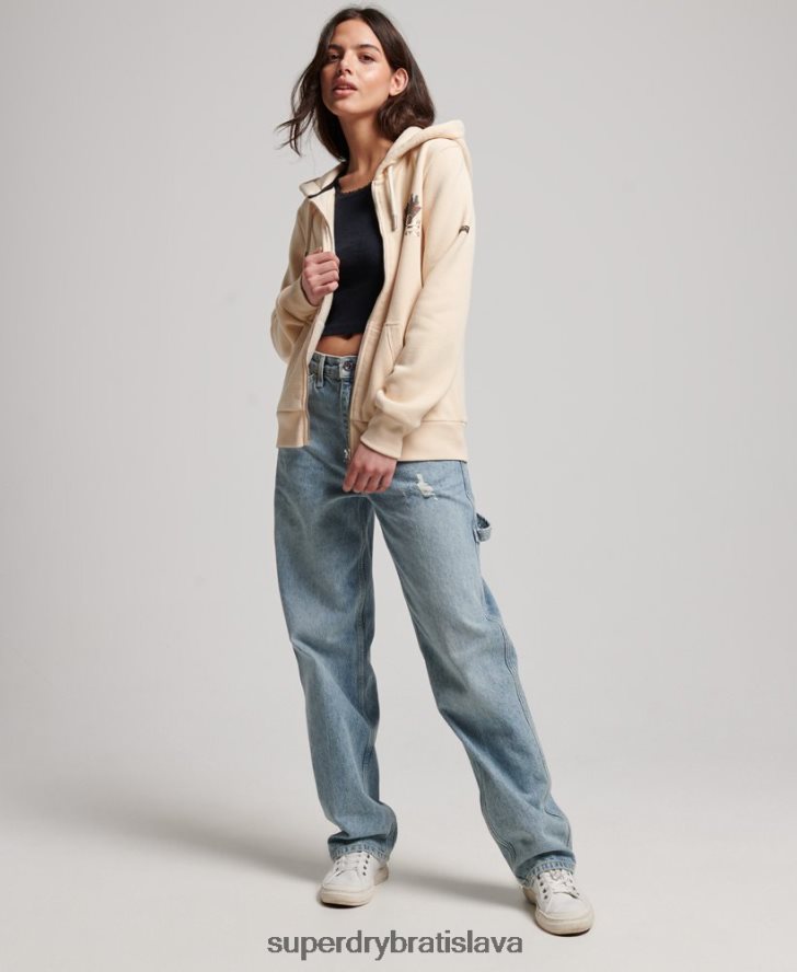 Superdry ženy mikina na zips s vintage logom 6B4ZTR2179 oblečenie krém