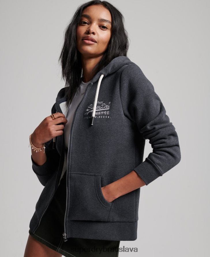 Superdry ženy mikina na zips s vintage logom 6B4ZTR2260 oblečenie námorníctvo