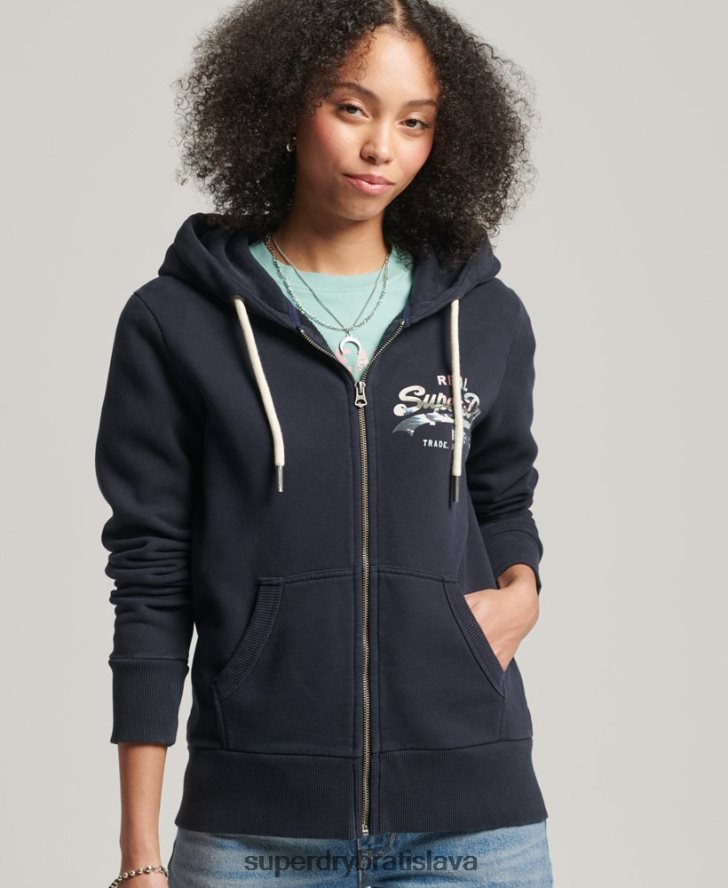 Superdry ženy mikina na zips s vintage logom 6B4ZTR6059 oblečenie námorníctvo