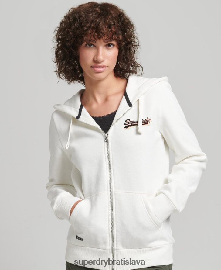 Superdry ženy mikina na zips s vintage logom 6B4ZTR6110 oblečenie biely