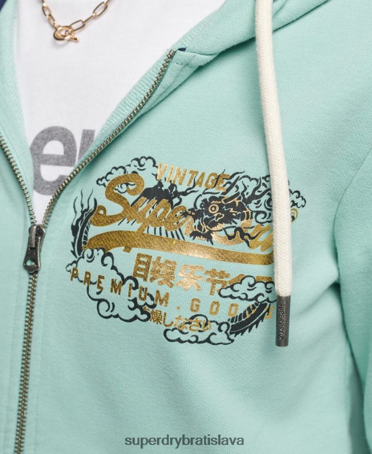 Superdry ženy mikina na zips s vintage logom 6B4ZTR6127 oblečenie svetlo modrá