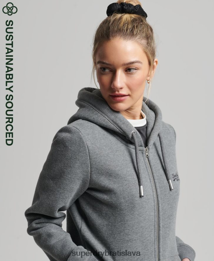 Superdry ženy mikina na zips s vintage logom z organickej bavlny 6B4ZTR3383 oblečenie sivá