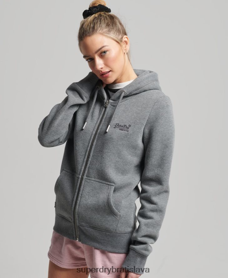 Superdry ženy mikina na zips s vintage logom z organickej bavlny 6B4ZTR3383 oblečenie sivá