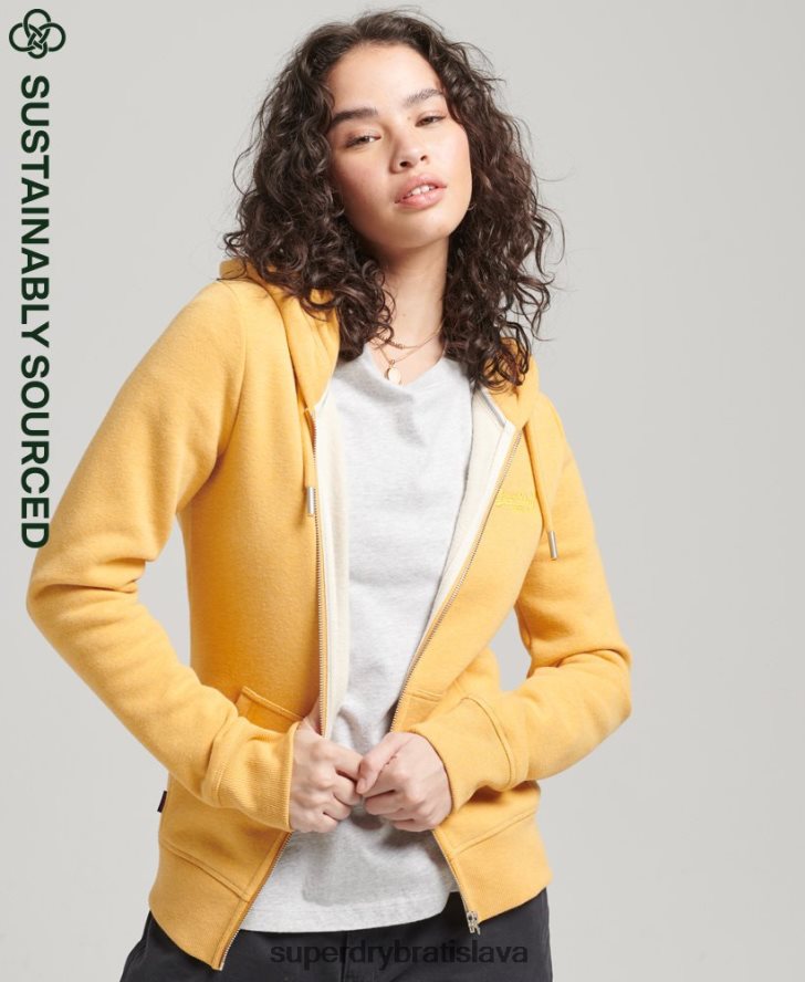 Superdry ženy mikina na zips s vintage logom z organickej bavlny 6B4ZTR3384 oblečenie žltá