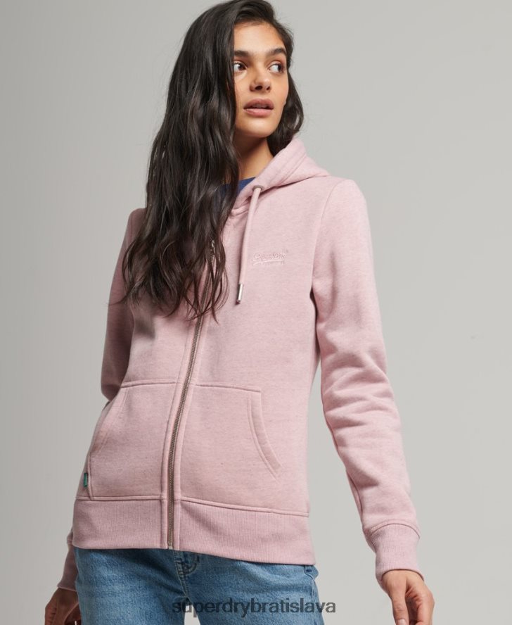 Superdry ženy mikina na zips s vintage logom z organickej bavlny 6B4ZTR5763 oblečenie Ružová