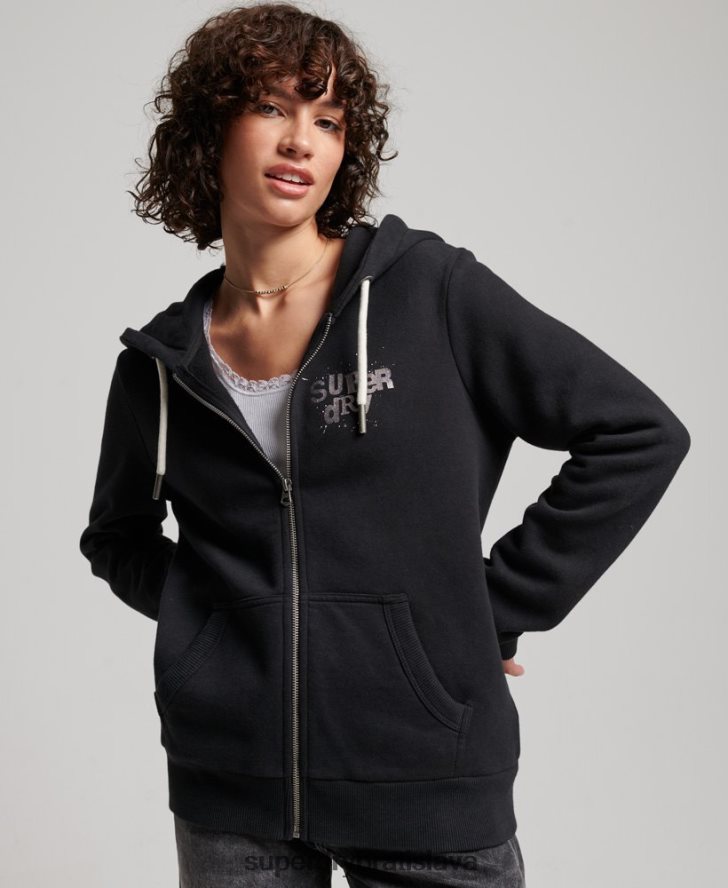 Superdry ženy mikina na zips s vintage merch store 6B4ZTR3351 oblečenie čierna