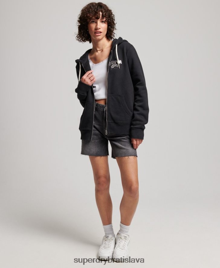Superdry ženy mikina na zips s vintage merch store 6B4ZTR3351 oblečenie čierna