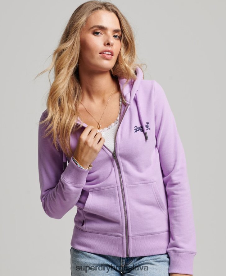 Superdry ženy mikina na zips s vyšívaným vintage logom 6B4ZTR2238 oblečenie Fialová