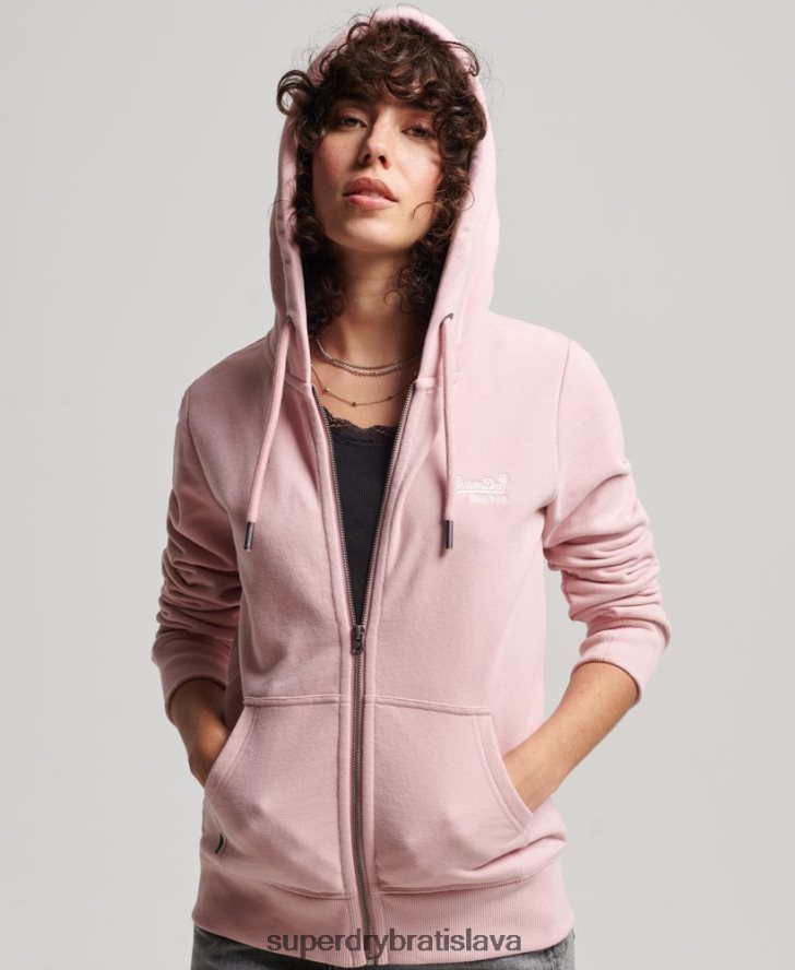 Superdry ženy mikina na zips s vyšívaným vintage logom 6B4ZTR2300 oblečenie Ružová