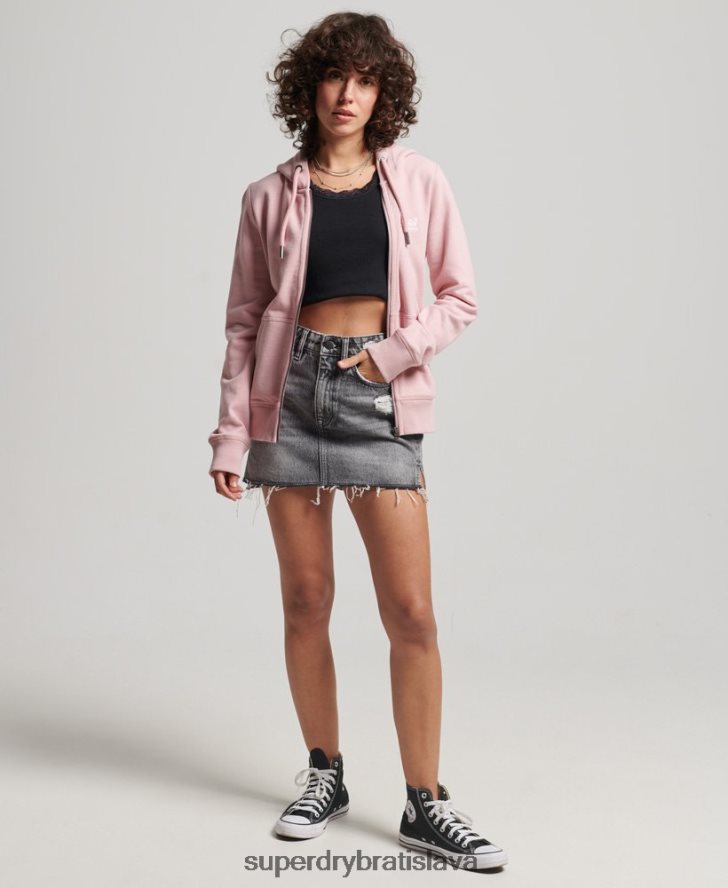 Superdry ženy mikina na zips s vyšívaným vintage logom 6B4ZTR2300 oblečenie Ružová