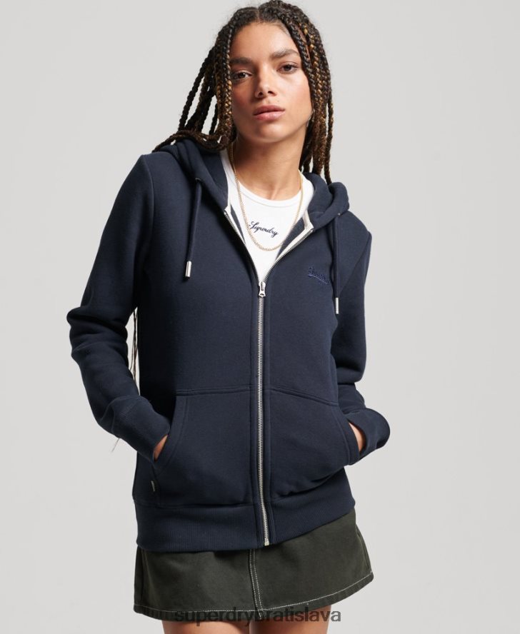 Superdry ženy mikina na zips s vyšívaným vintage logom 6B4ZTR2316 oblečenie námorníctvo