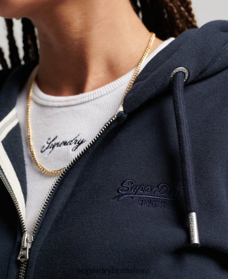 Superdry ženy mikina na zips s vyšívaným vintage logom 6B4ZTR2316 oblečenie námorníctvo