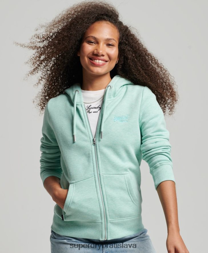 Superdry ženy mikina na zips s vyšívaným vintage logom 6B4ZTR3268 oblečenie zelená