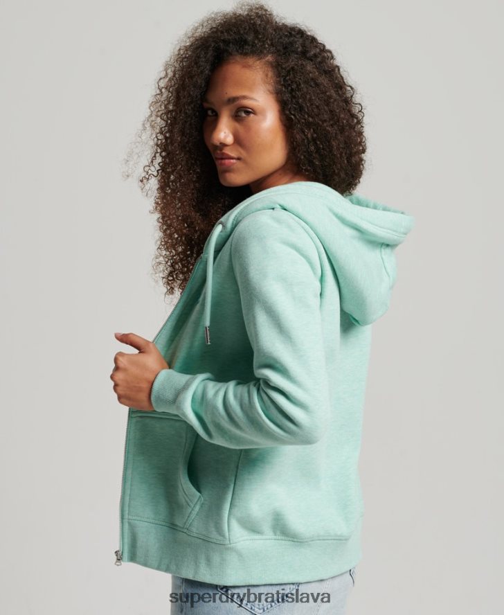 Superdry ženy mikina na zips s vyšívaným vintage logom 6B4ZTR3268 oblečenie zelená