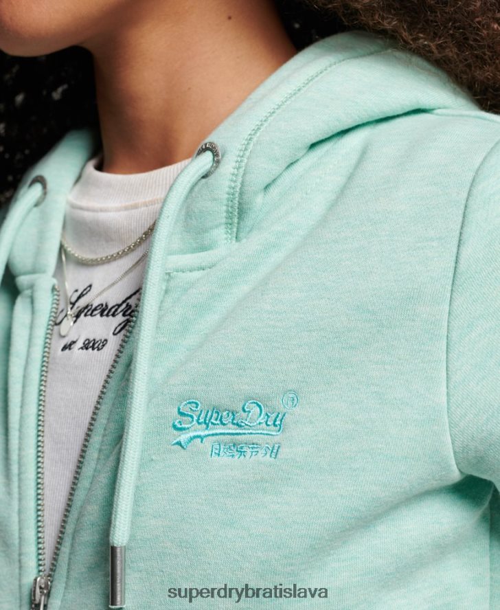 Superdry ženy mikina na zips s vyšívaným vintage logom 6B4ZTR3268 oblečenie zelená