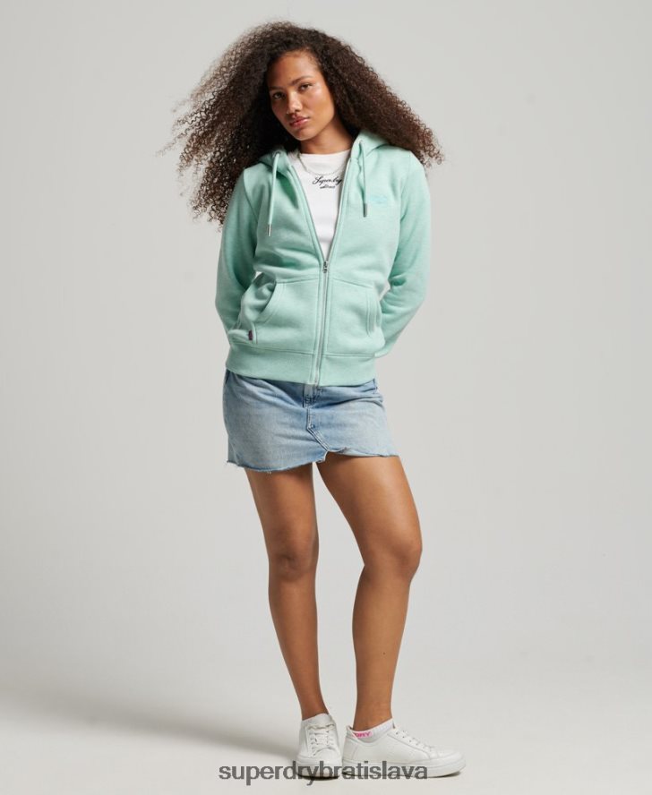 Superdry ženy mikina na zips s vyšívaným vintage logom 6B4ZTR3268 oblečenie zelená