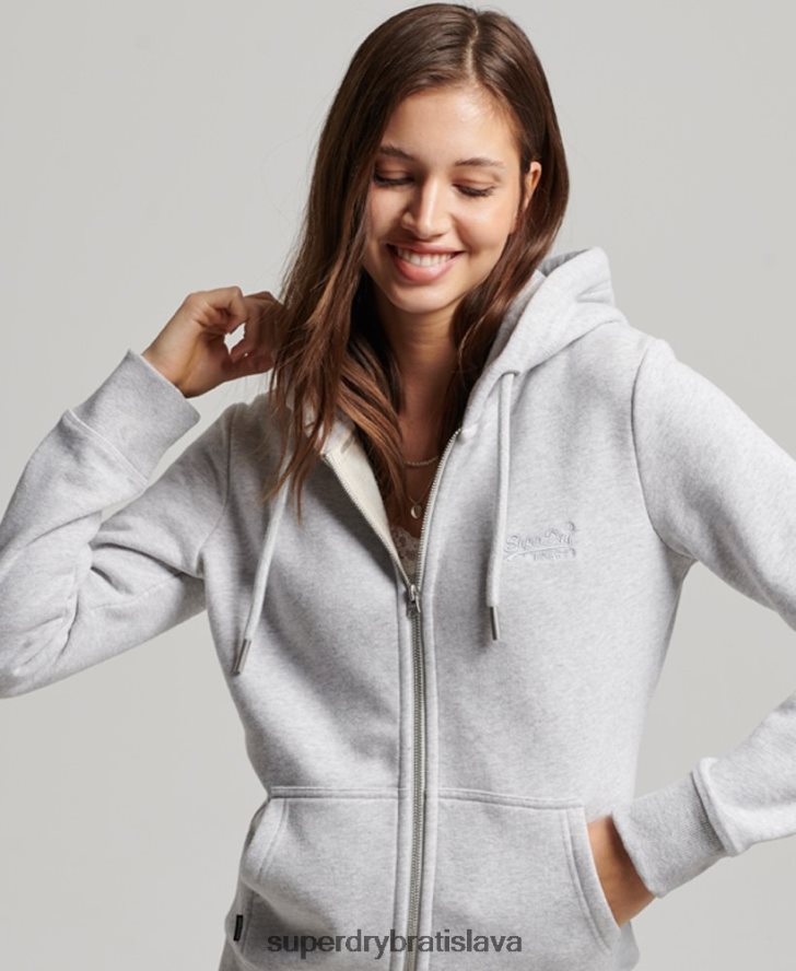 Superdry ženy mikina na zips s vyšívaným vintage logom 6B4ZTR3274 oblečenie svetlo šedá