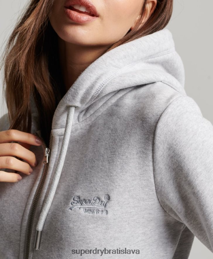 Superdry ženy mikina na zips s vyšívaným vintage logom 6B4ZTR3274 oblečenie svetlo šedá