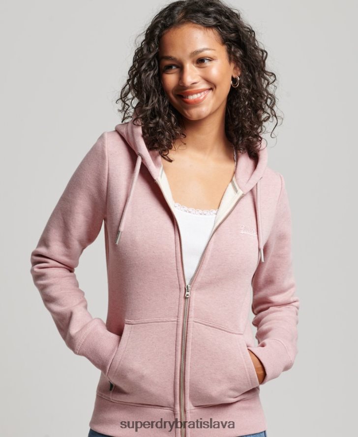 Superdry ženy mikina na zips s vyšívaným vintage logom 6B4ZTR3279 oblečenie Ružová