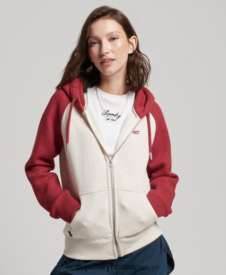 Superdry ženy mikina na zips s vyšívaným vintage logom 6B4ZTR3296 oblečenie červená