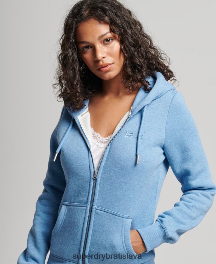 Superdry ženy mikina na zips s vyšívaným vintage logom 6B4ZTR3297 oblečenie Modrá