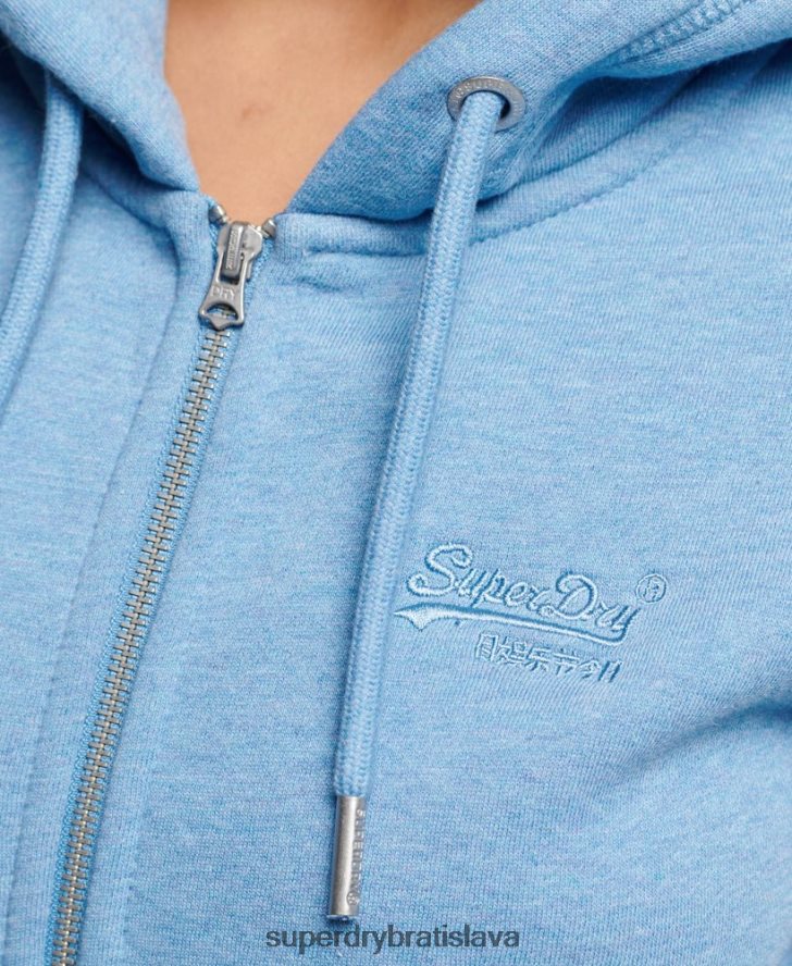 Superdry ženy mikina na zips s vyšívaným vintage logom 6B4ZTR3297 oblečenie Modrá