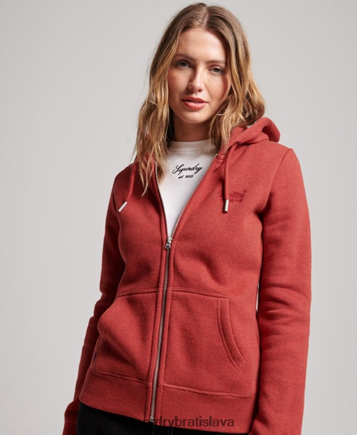 Superdry ženy mikina na zips s vyšívaným vintage logom 6B4ZTR3315 oblečenie červená