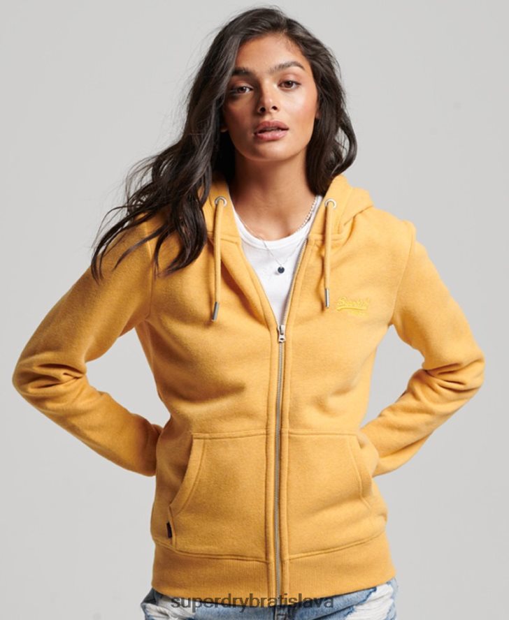 Superdry ženy mikina na zips s vyšívaným vintage logom 6B4ZTR3331 oblečenie žltá