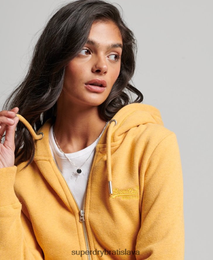 Superdry ženy mikina na zips s vyšívaným vintage logom 6B4ZTR3331 oblečenie žltá