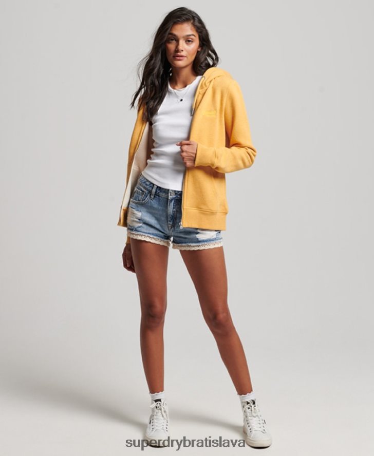 Superdry ženy mikina na zips s vyšívaným vintage logom 6B4ZTR3331 oblečenie žltá