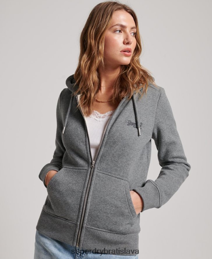 Superdry ženy mikina na zips s vyšívaným vintage logom 6B4ZTR3335 oblečenie sivá