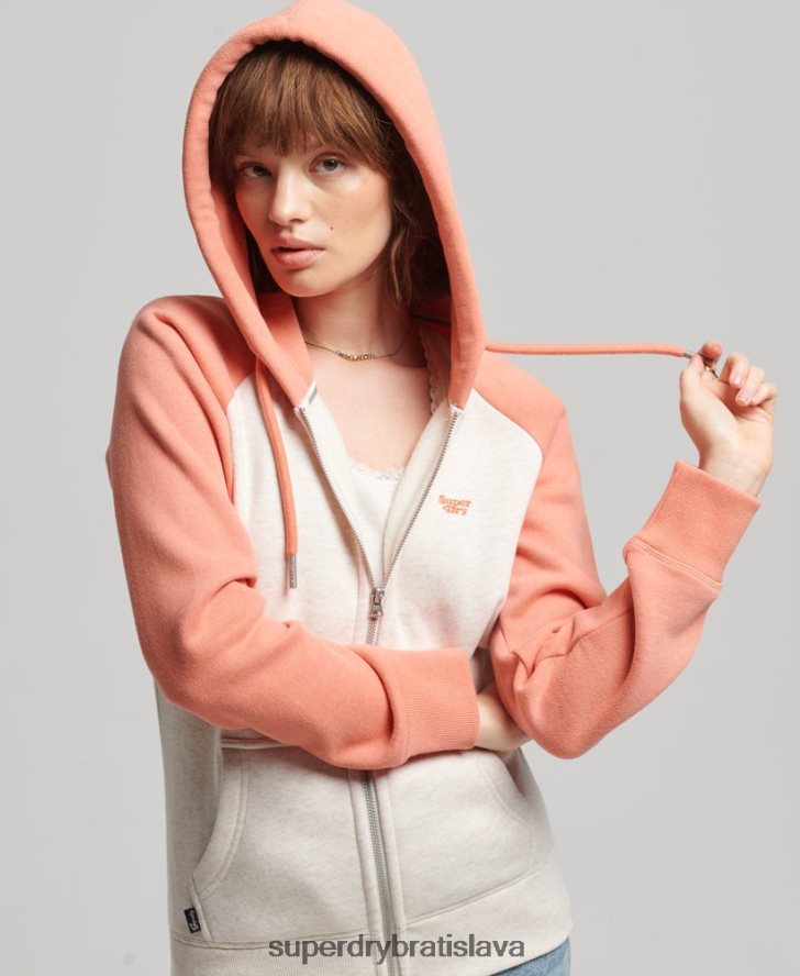 Superdry ženy mikina na zips s vyšívaným vintage logom 6B4ZTR3339 oblečenie koralový