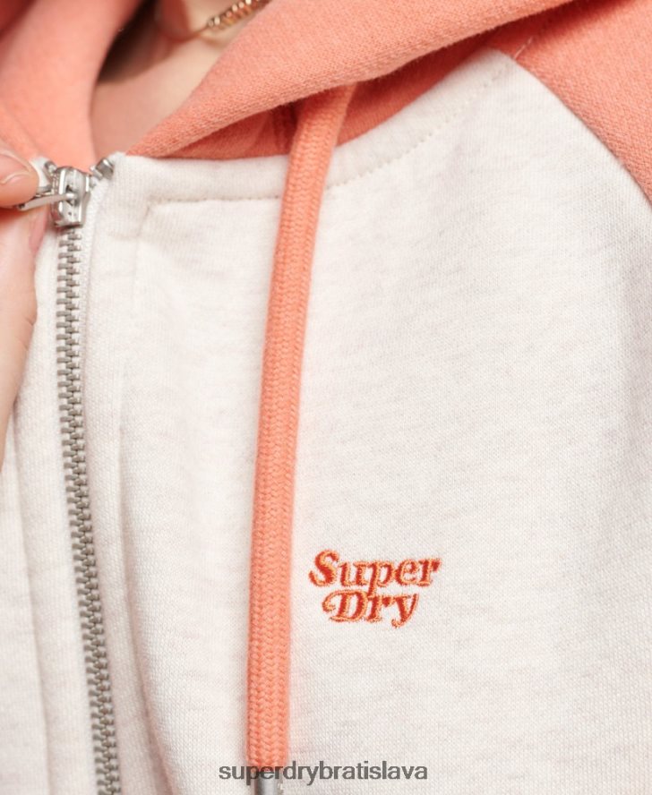 Superdry ženy mikina na zips s vyšívaným vintage logom 6B4ZTR3339 oblečenie koralový