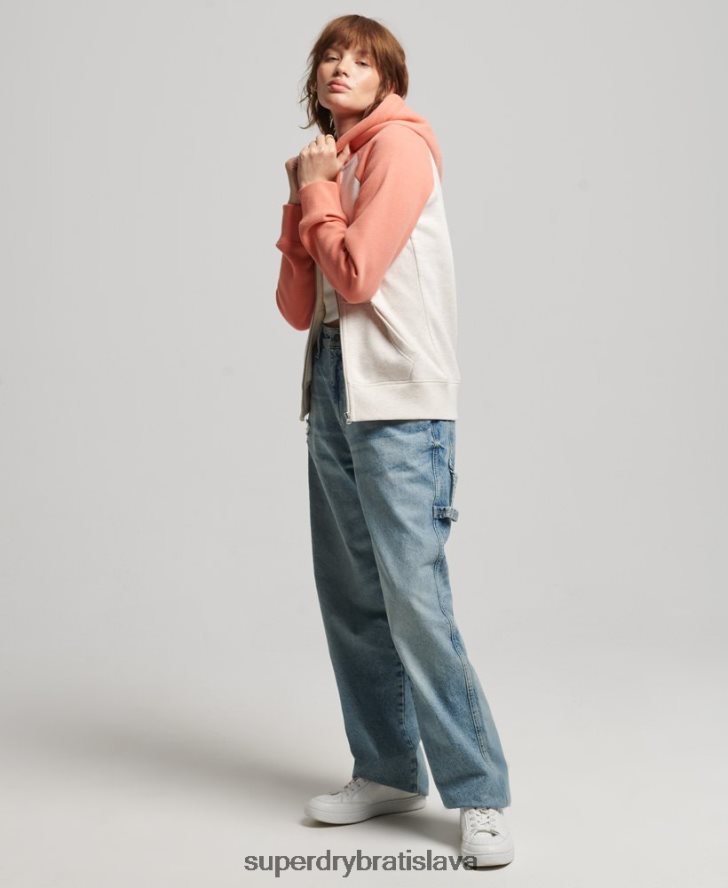 Superdry ženy mikina na zips s vyšívaným vintage logom 6B4ZTR3339 oblečenie koralový