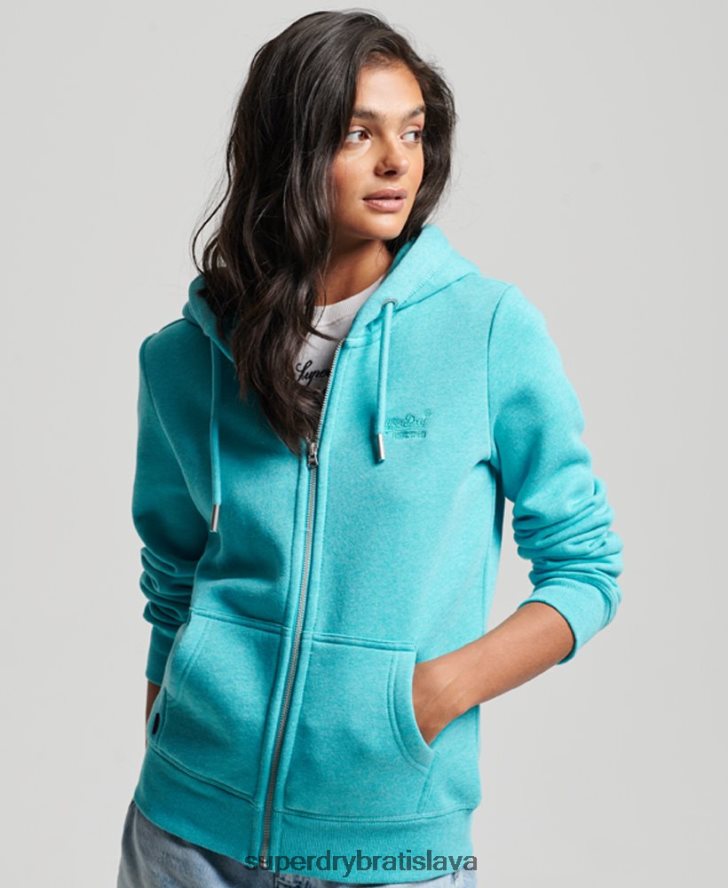Superdry ženy mikina na zips s vyšívaným vintage logom 6B4ZTR3348 oblečenie svetlo modrá