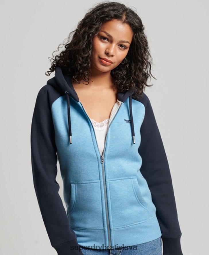 Superdry ženy mikina na zips s vyšívaným vintage logom 6B4ZTR3387 oblečenie Modrá