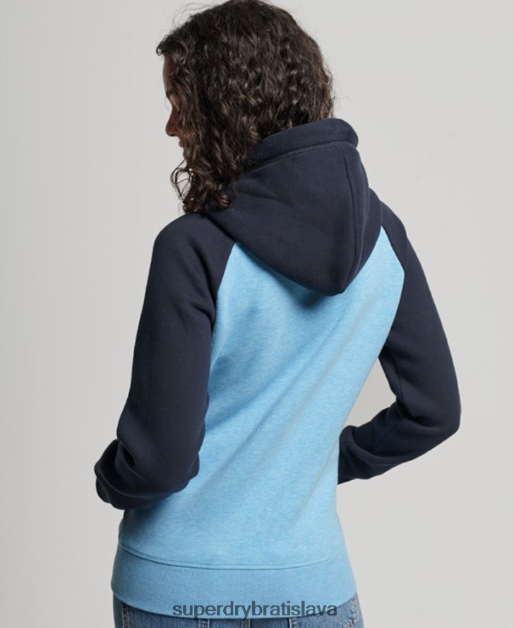 Superdry ženy mikina na zips s vyšívaným vintage logom 6B4ZTR3387 oblečenie Modrá