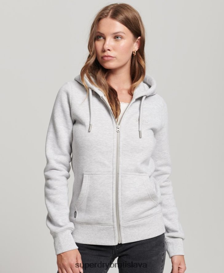 Superdry ženy mikina na zips s vyšívaným vintage logom 6B4ZTR3400 oblečenie svetlo šedá