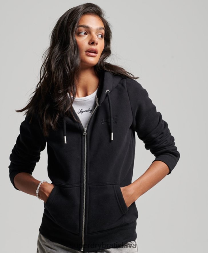 Superdry ženy mikina na zips s vyšívaným vintage logom 6B4ZTR3425 oblečenie čierna