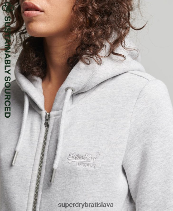 Superdry ženy mikina na zips s vyšívaným vintage logom z organickej bavlny 6B4ZTR3316 oblečenie svetlo šedá