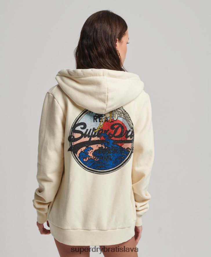 Superdry ženy mikina na zips zdobená vintage logom 6B4ZTR3330 oblečenie krém