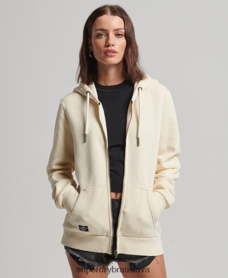 Superdry ženy mikina na zips zdobená vintage logom 6B4ZTR3330 oblečenie krém