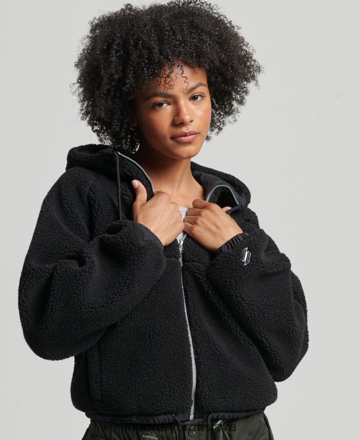 Superdry ženy mikina s kapucňou borg na zips 6B4ZTR3401 oblečenie čierna