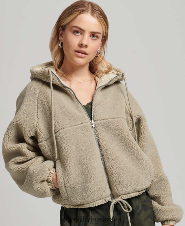Superdry ženy mikina s kapucňou borg na zips 6B4ZTR5771 oblečenie béžová